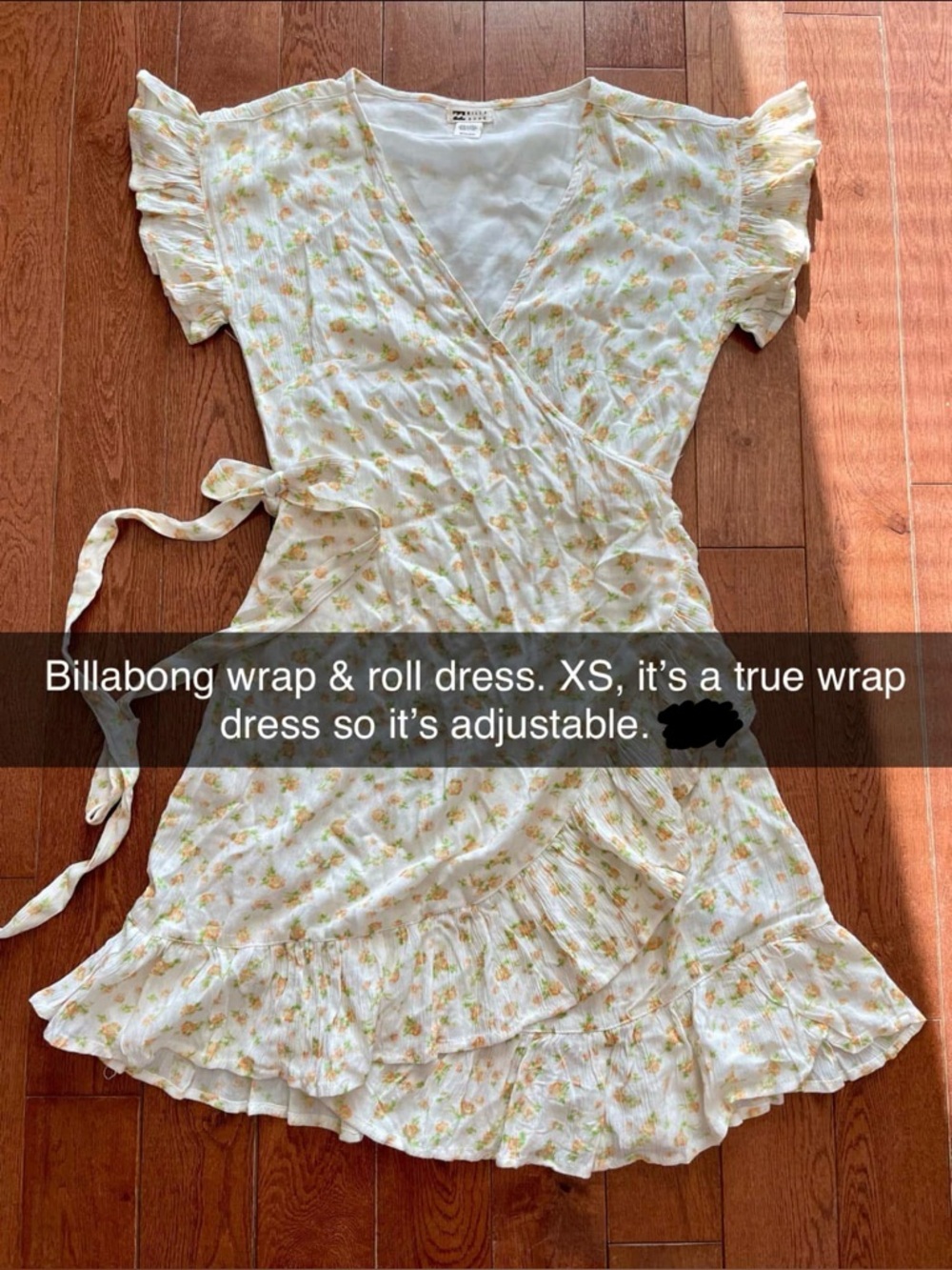Billabong cream white yellow floral wrap dress ruffle XS